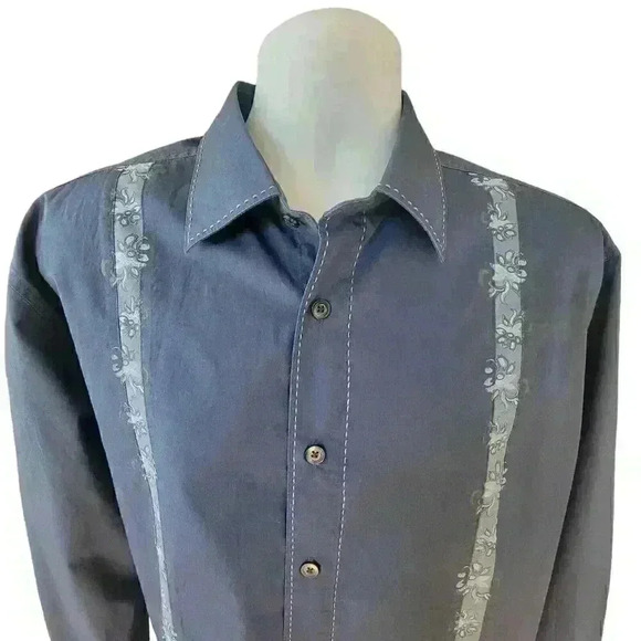 Monterey Point Men's Button Up Long Sleeve Navy Shirt w/Hawaiian Accents Size L - Picture 2 of 5